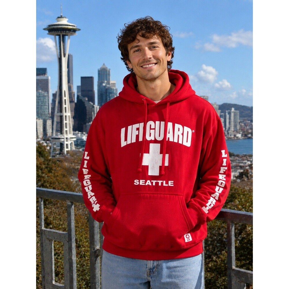 Lifeguard Seattle Hoodie Red Hooded Pullover Cotton Size XL Beach Rescue Hero